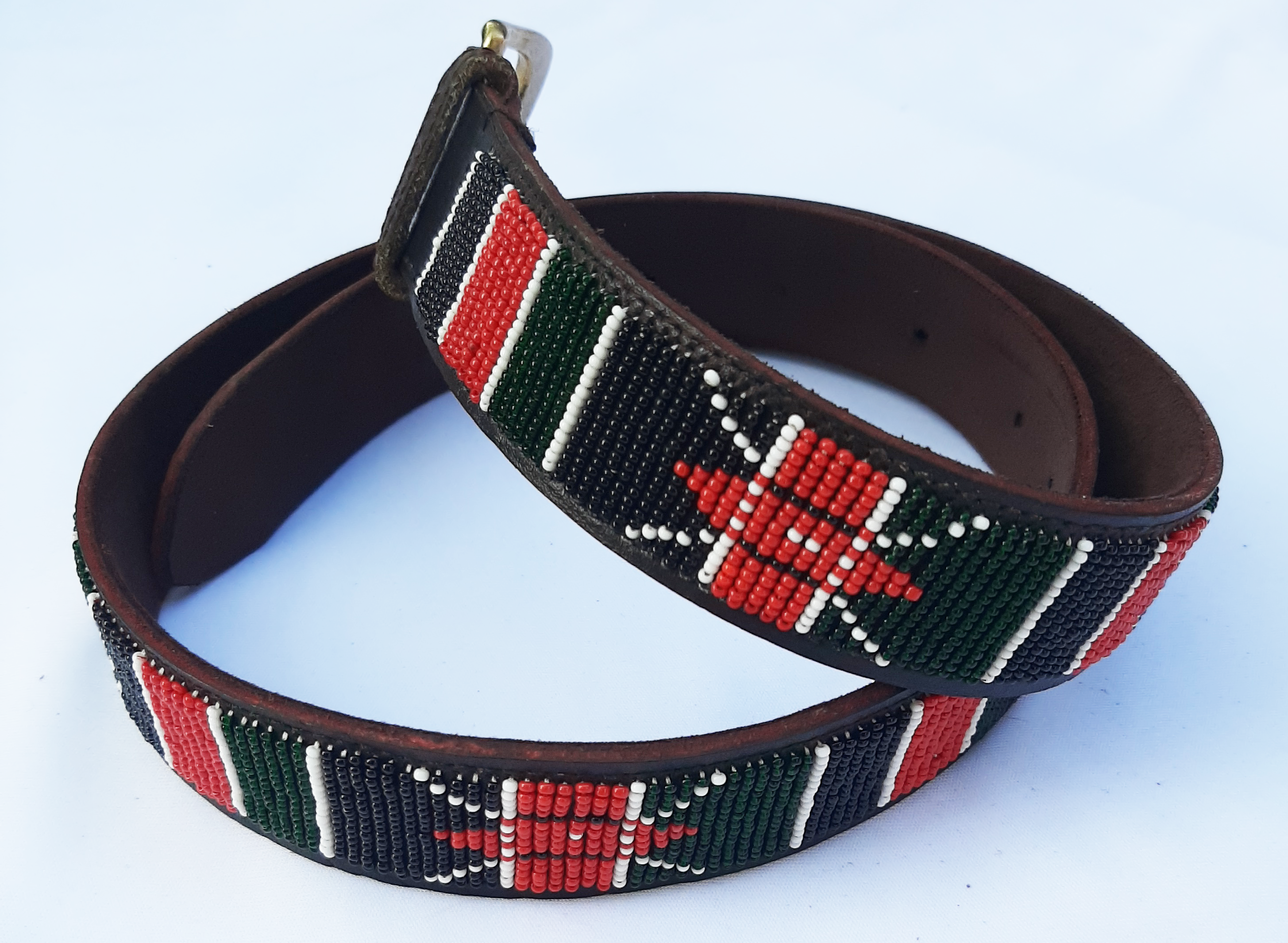 Angama Beaded Waist Belt Red Blue Maasai Kenya Black Leather Small Maasai Beaded Belt – The Perfect main image 3