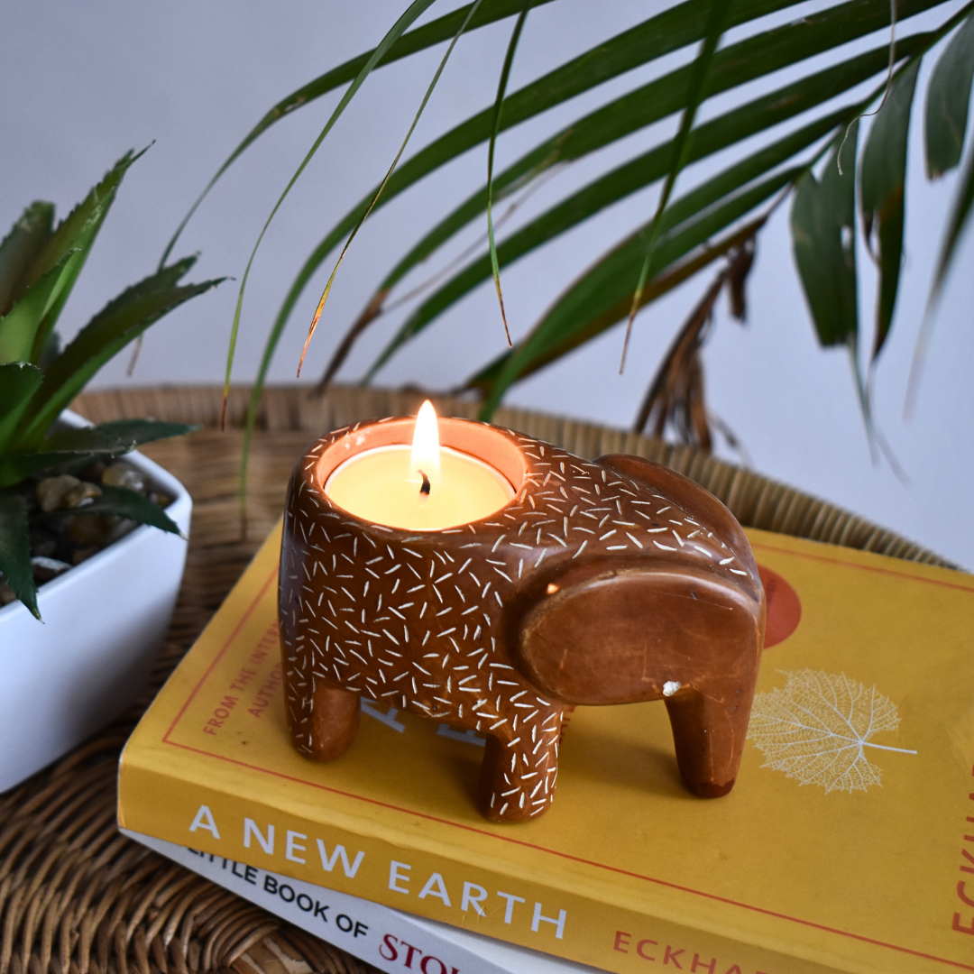 Soapstone Animal Candleholders | Elephant