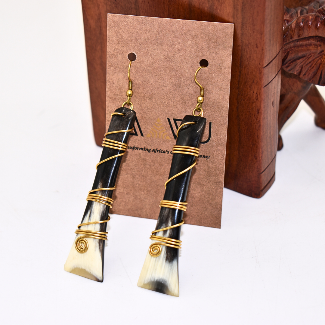 A pair of elegant recycled horn and brass earrings