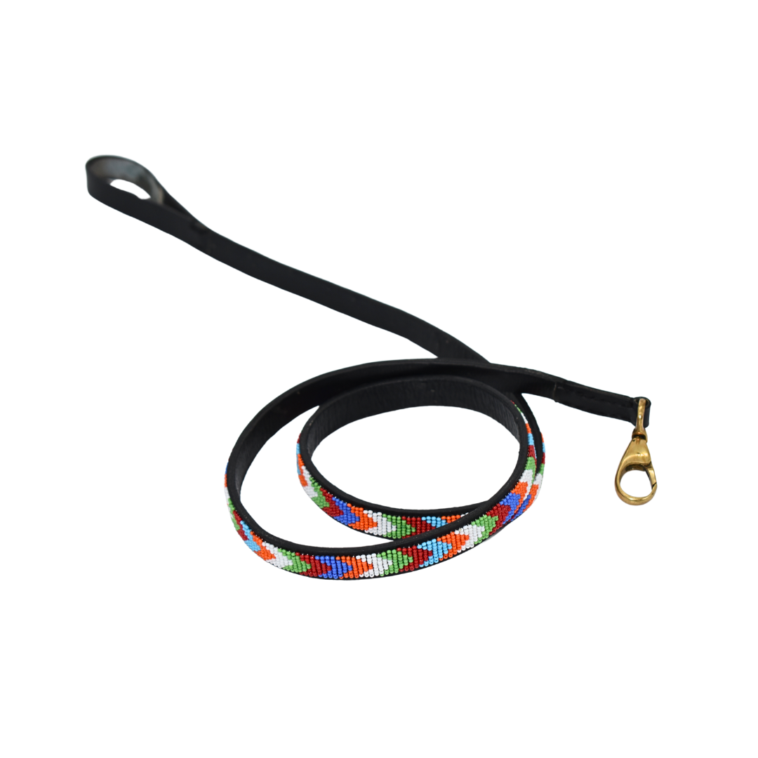 Handmade Maasai Beaded Leather Dog Collars & Leash Set