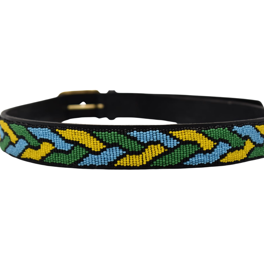 African Leather Beaded Belt