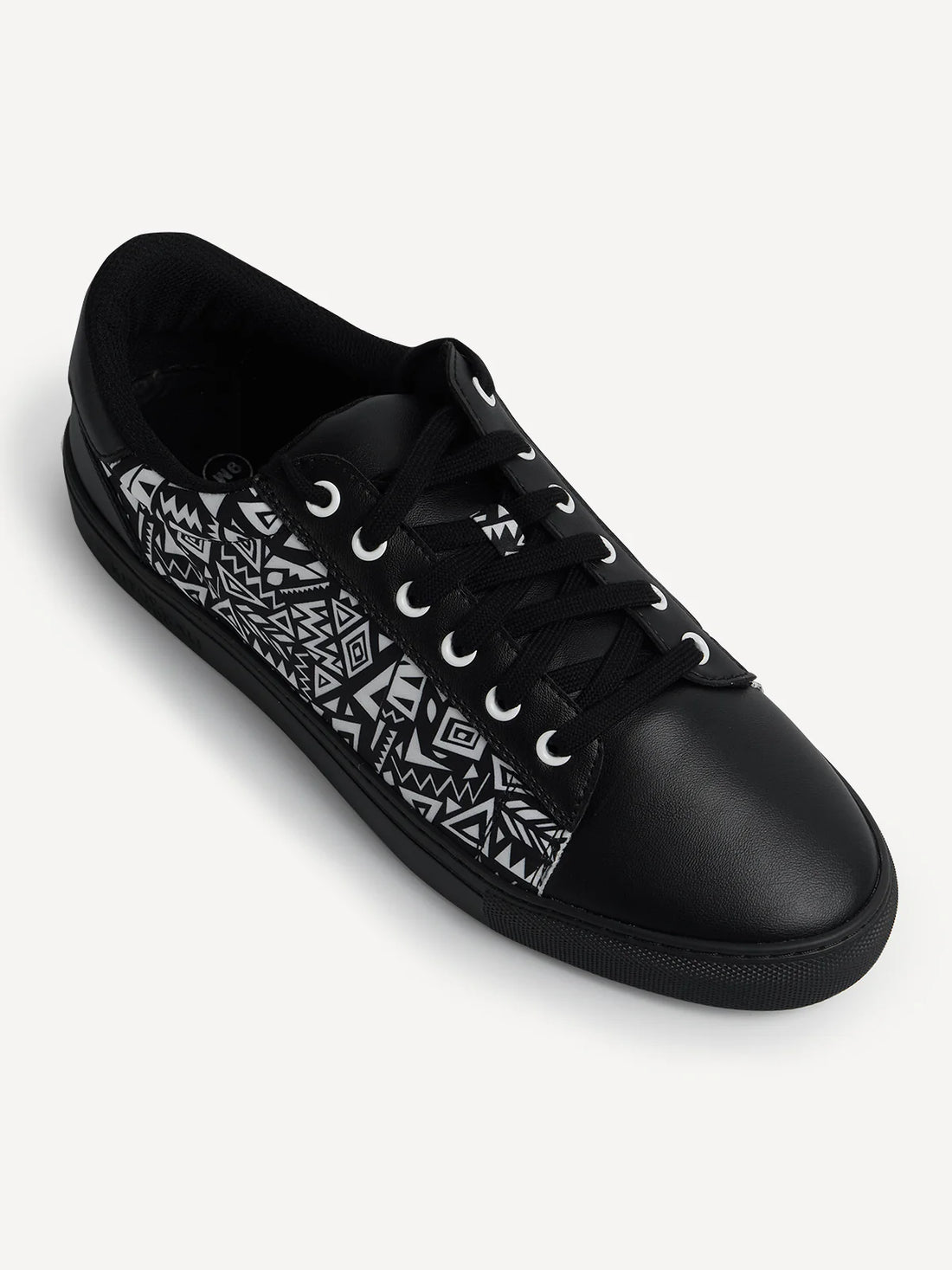 Kali Sneakers: Black Leather with B&W Tribal