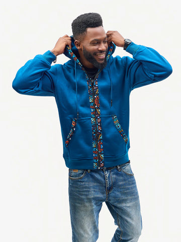 Kali Zipper Hoodies: Petrol Blue with Blue KK