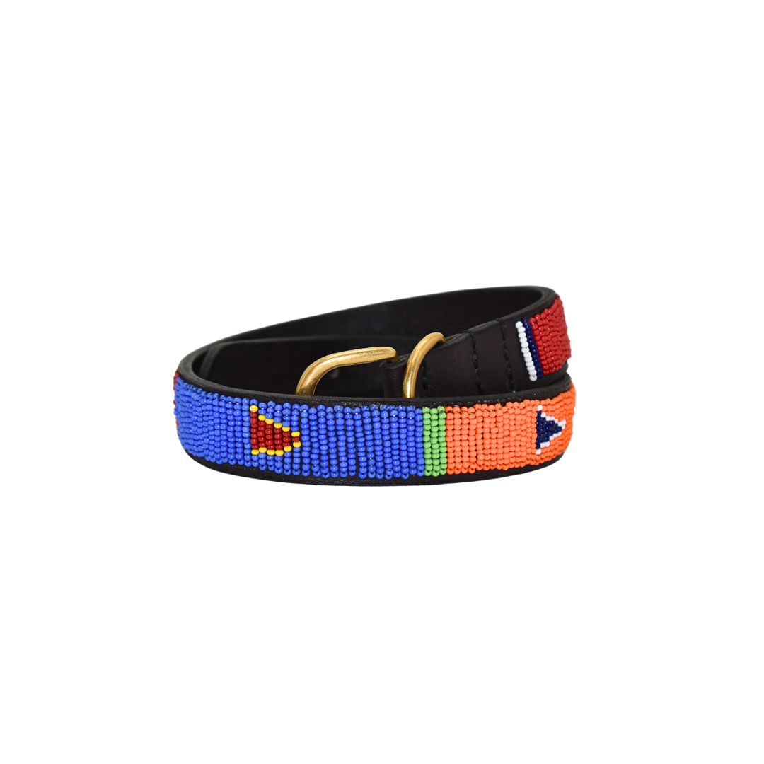 Handmade Maasai Beaded Leather Dog Collars & Leash Set