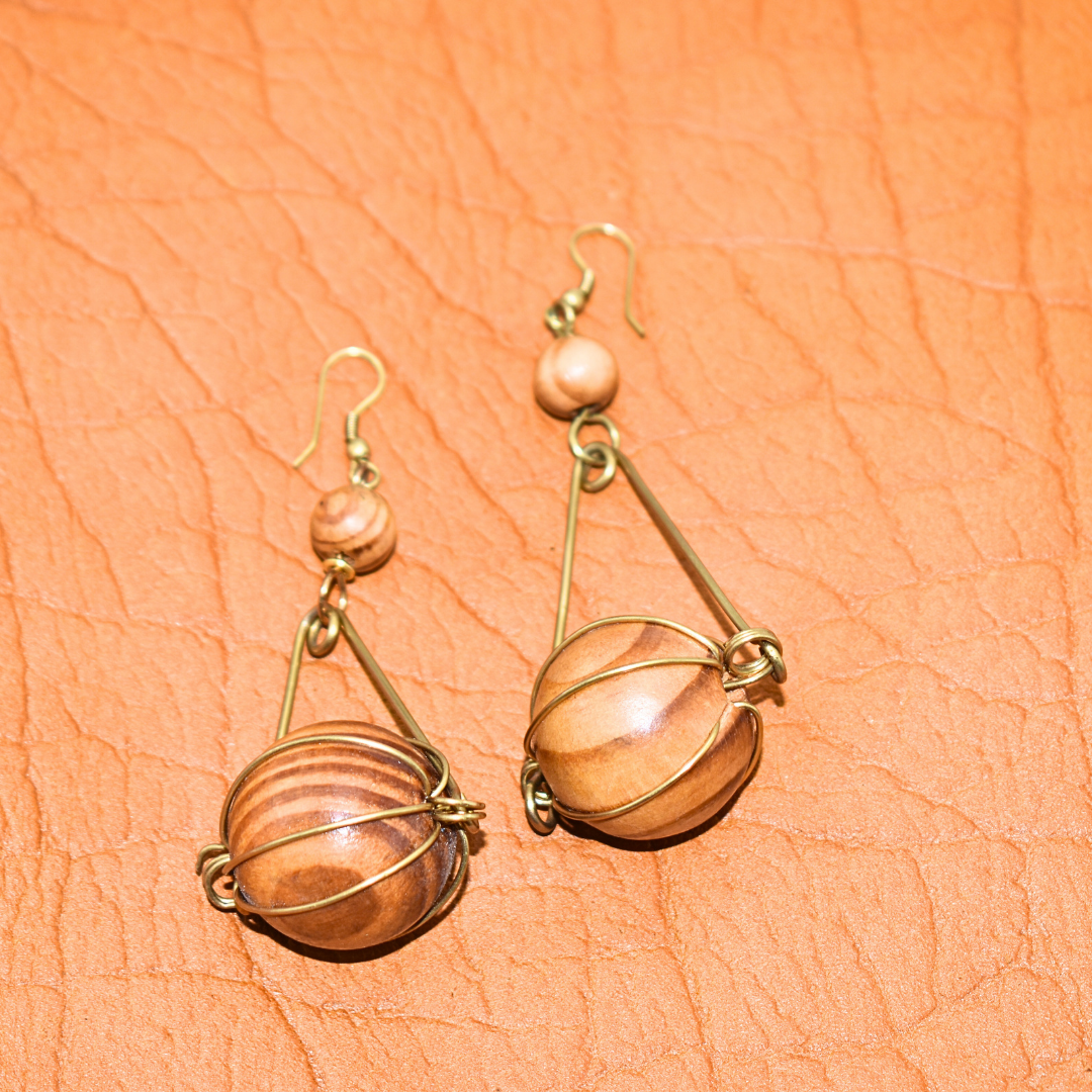 Dangling Brown Wooden Earrings