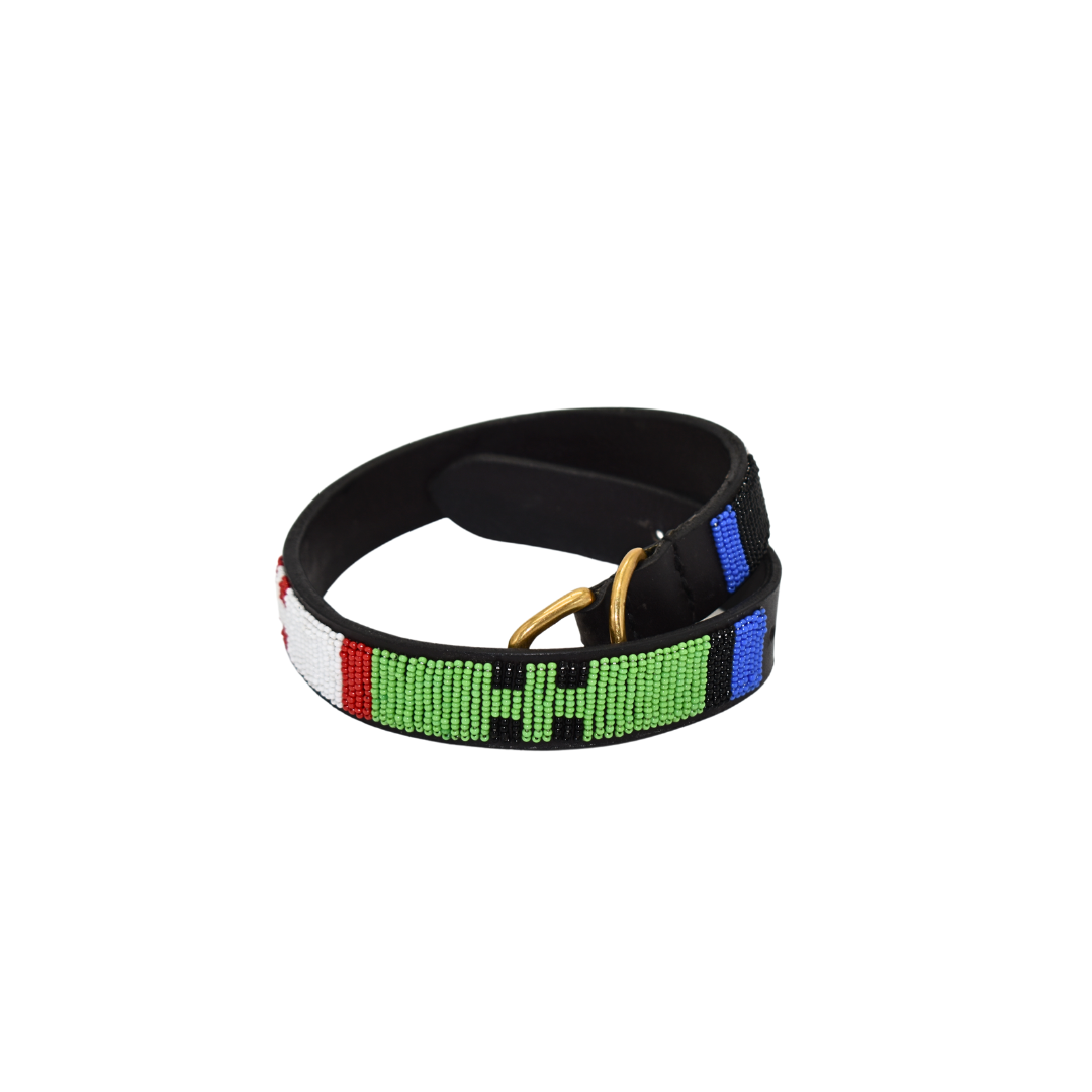 Handmade Maasai Beaded Leather Dog Collars & Leash Set