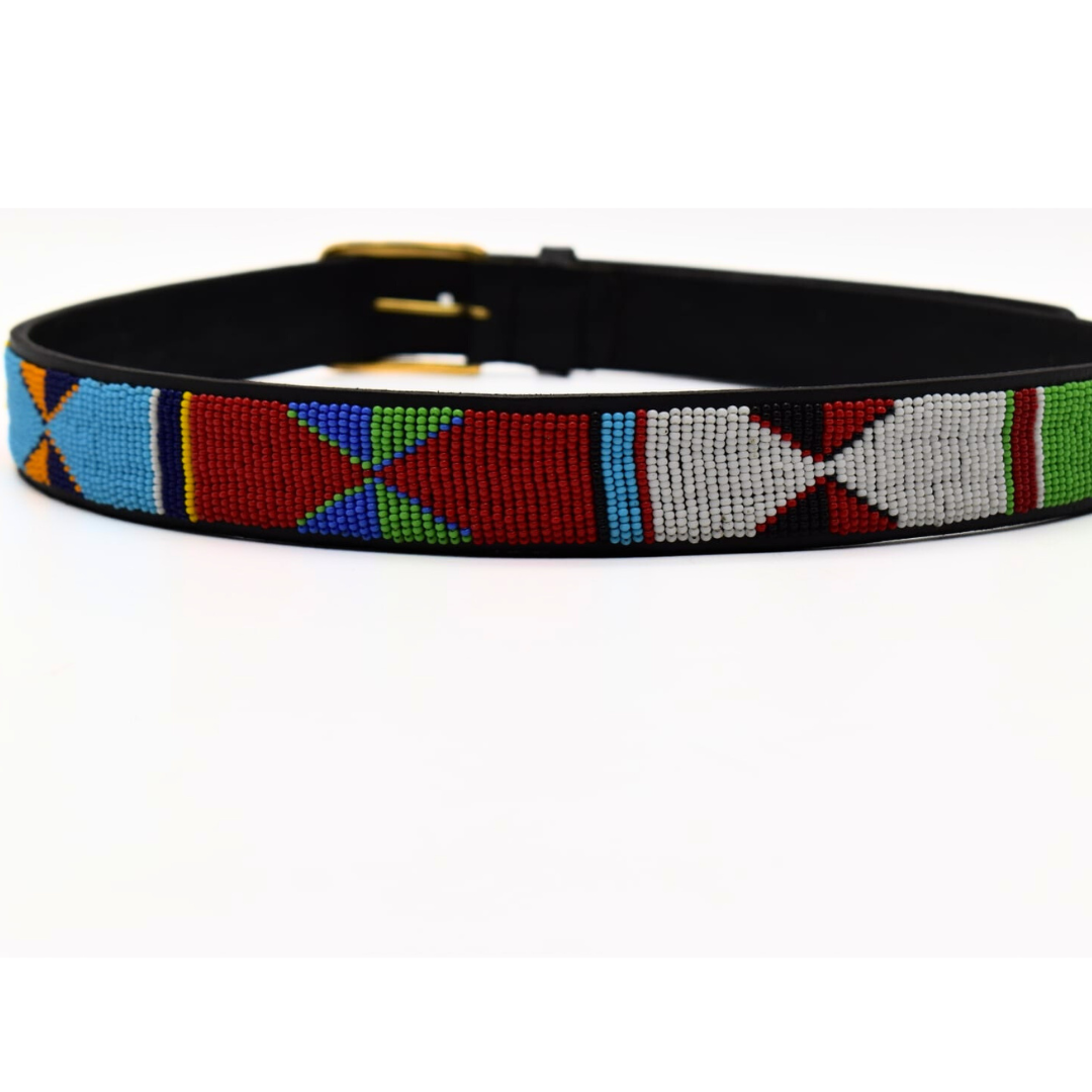 African Leather Beaded Belt
