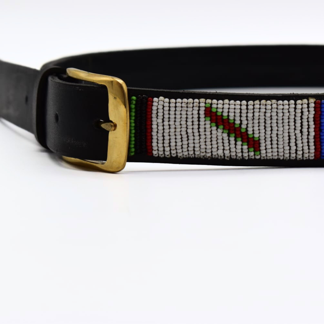 African Leather Beaded Belt