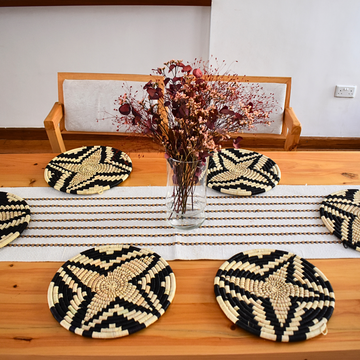 Black Pattern Hand Woven Mats
