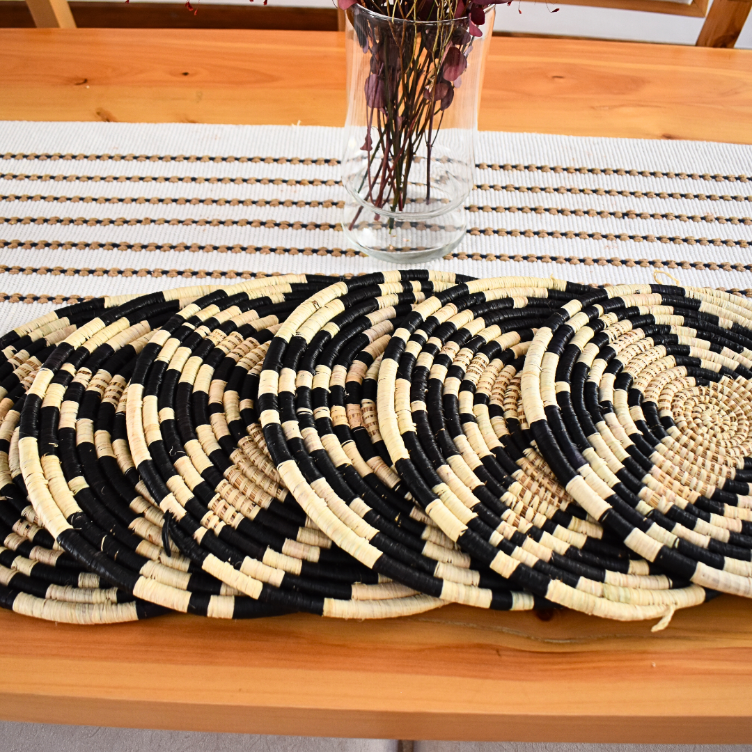 Black Pattern Hand Woven Mats