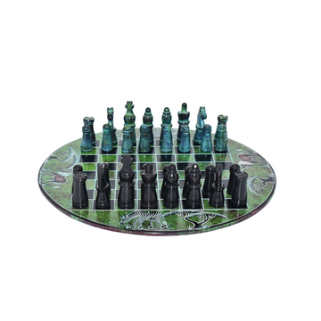 Animal Crafted Pieces Chess Board | Soapstone Carving |Green