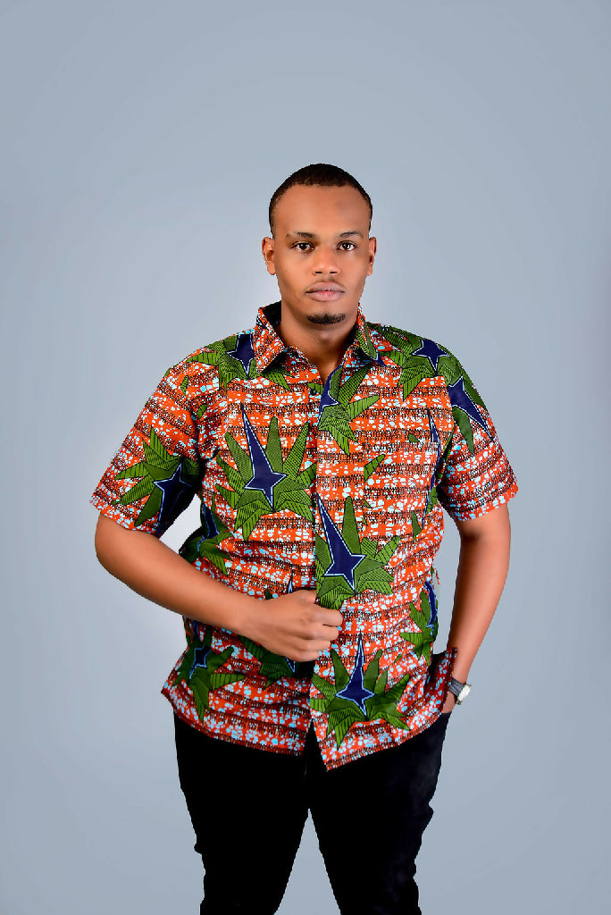 Green and Brown African Short Sleeve Shirt1