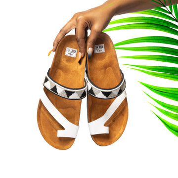 White Maasai Cork Sandals | African Beaded Sandals