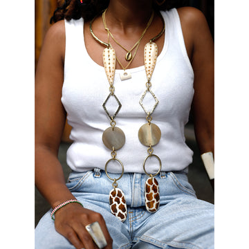 African Double Brass Necklace | Recycled Bone and horn