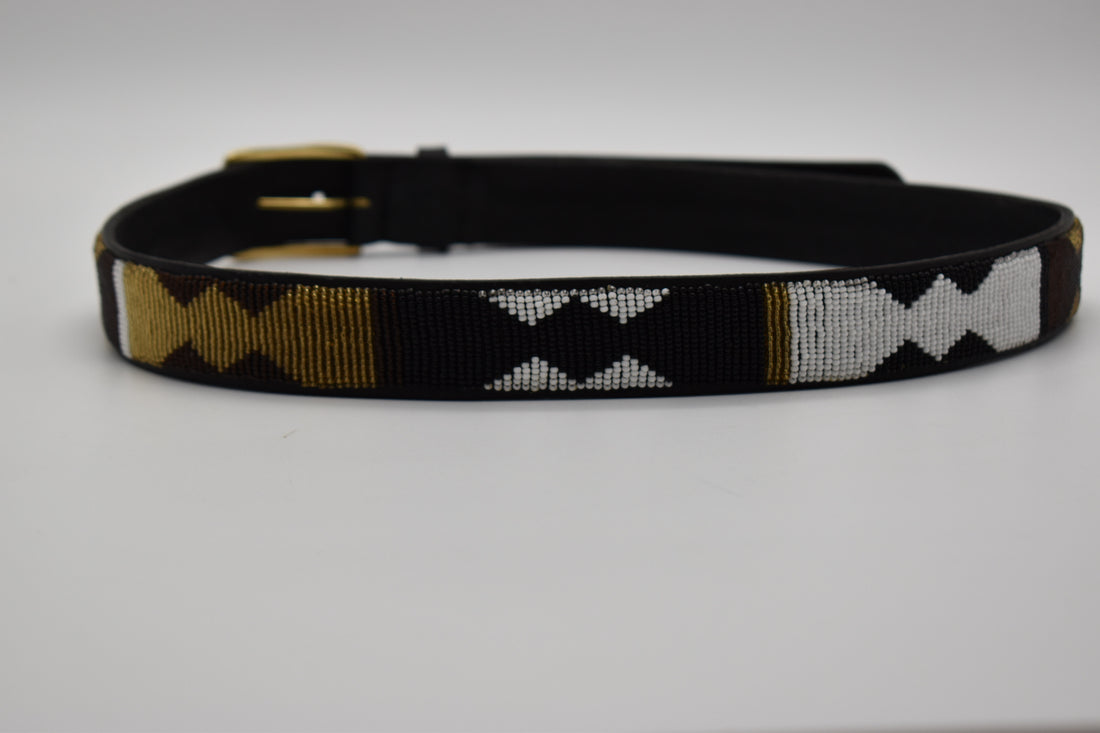 African Leather Beaded Belt