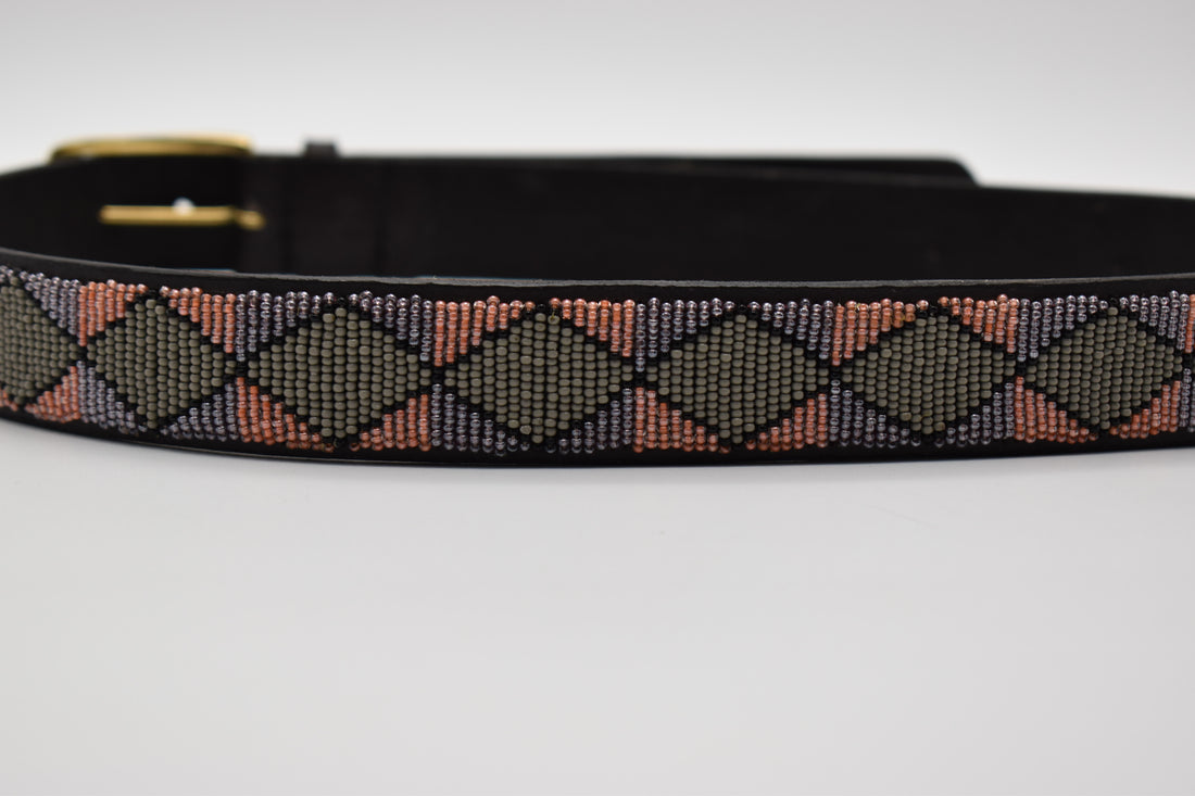 African Leather Beaded Belt