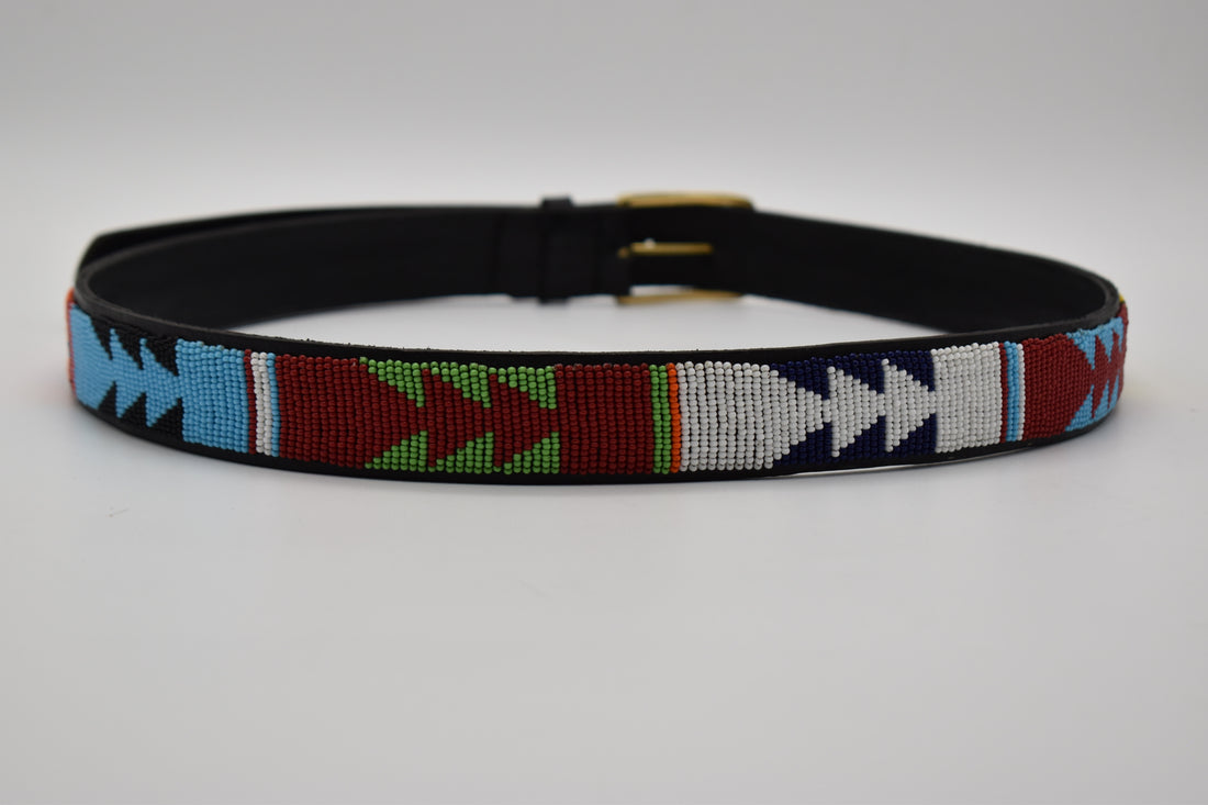 African Leather Beaded Belt
