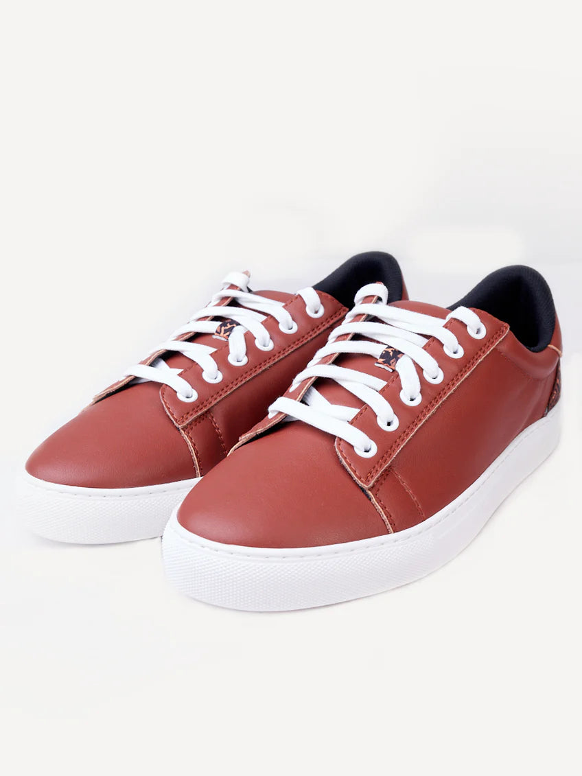 Kali Sneakers: Brown Leather with Brown KK Print (Subtle)