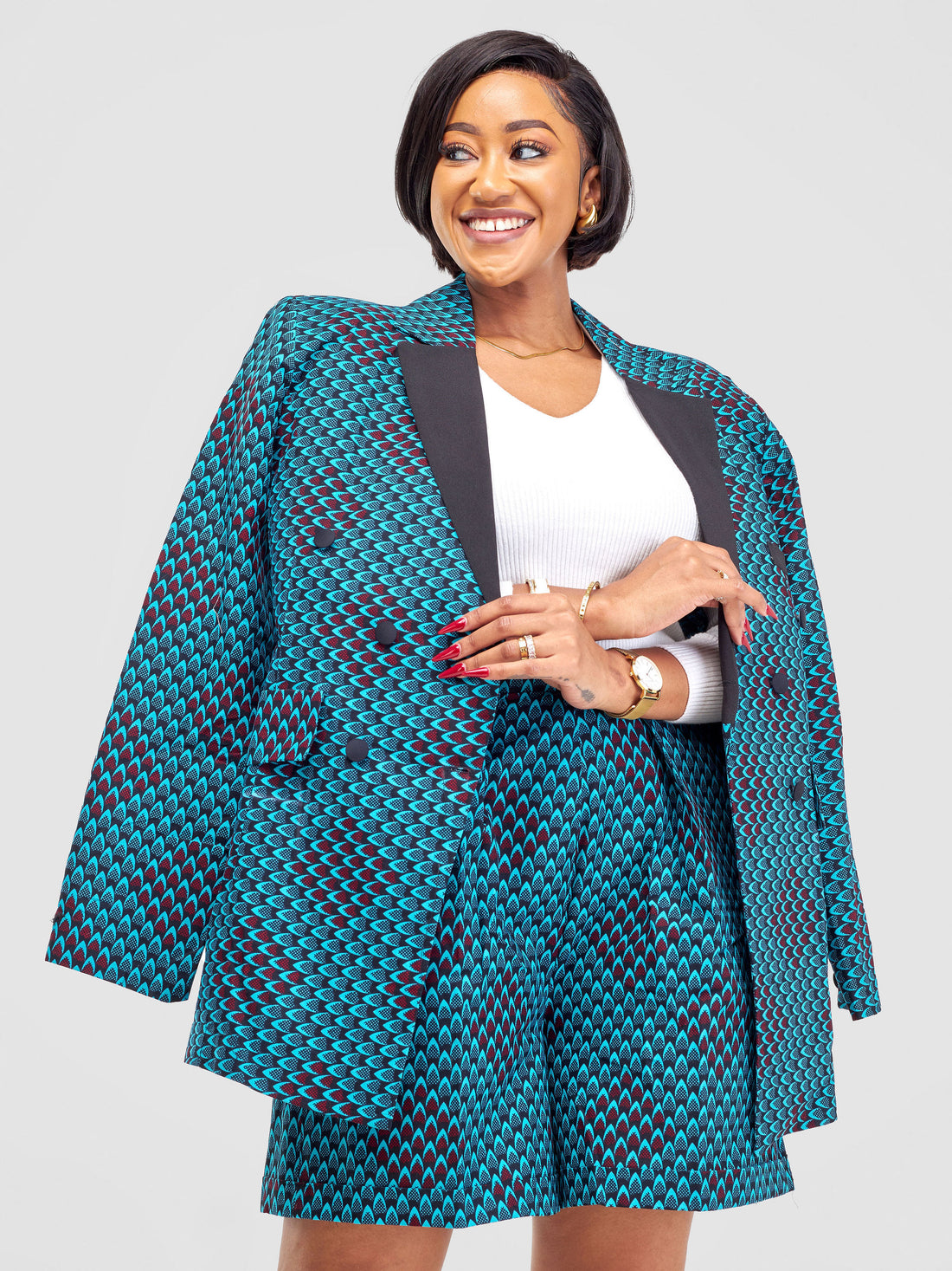 Zuberi Ankara Pant Suit| African outfit| African shorts and jacket| African blazer
