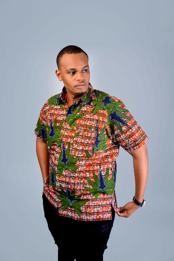 Green and Brown African Short Sleeve Shirt1