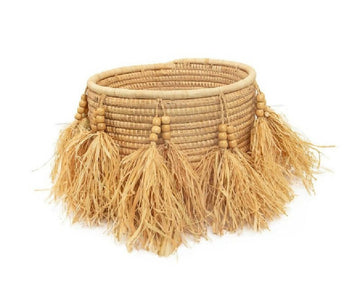 Decorative Round Raffia Basket | Woven Storage Baskets