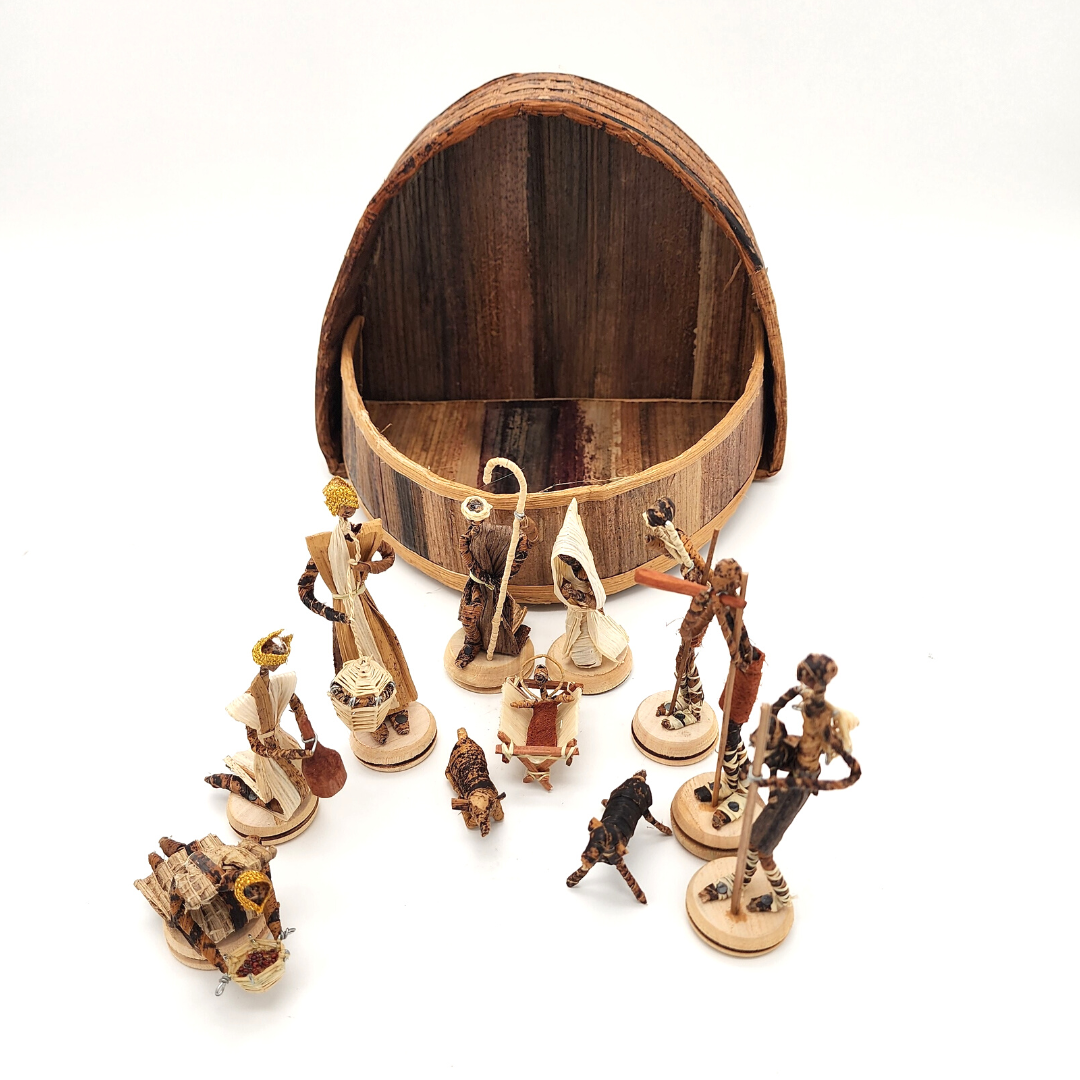 Handmade Recycled Banana Leaf Nativity Set- Semi circle