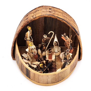 Handmade Recycled Banana Leaf Nativity Set- Semi circle