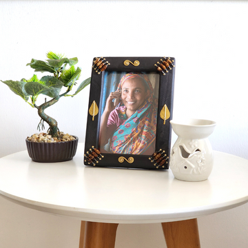 Wooden Photo frame with beadwork & brass styling