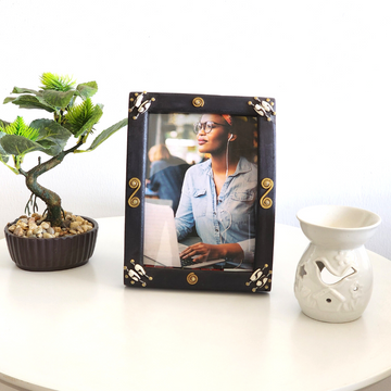 Wooden Photo frame with beadwork & brass styling