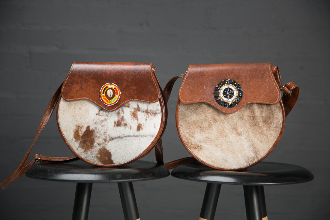 Leather Hide sling bag | Beaded detail