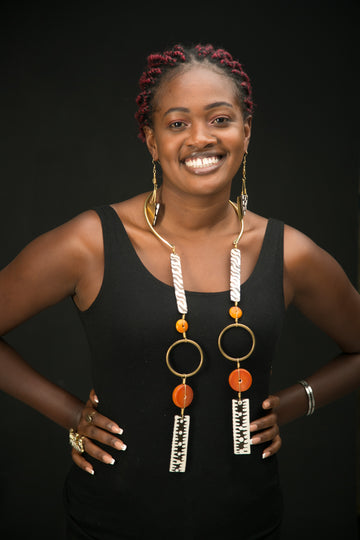 Double hanging Necklace - Batik and Orange