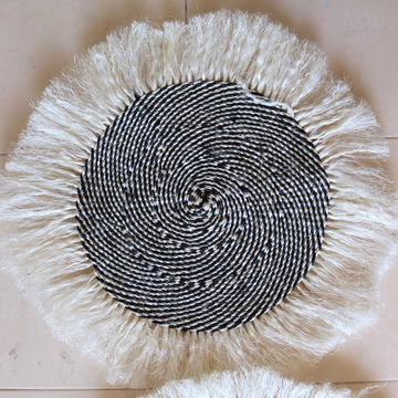 Placemats | black and white spiral | Sisal mats with fringe