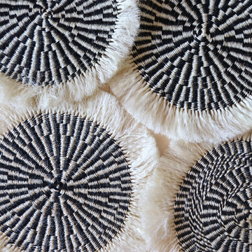 Placemats | black and white pattern| Sisal mats with fringe