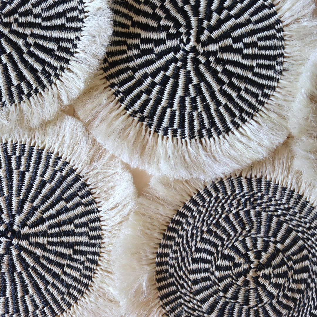 Placemats | black and white pattern| Sisal mats with fringe