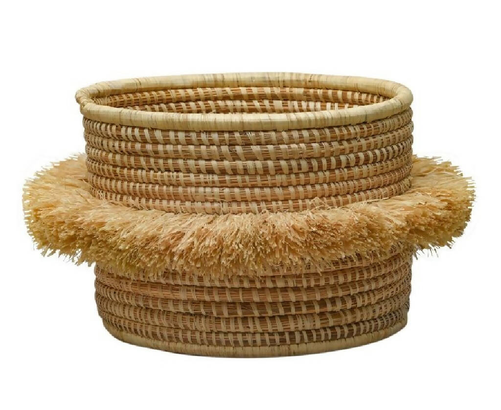 Decorative Round Raffia Basket | Woven Storage Baskets