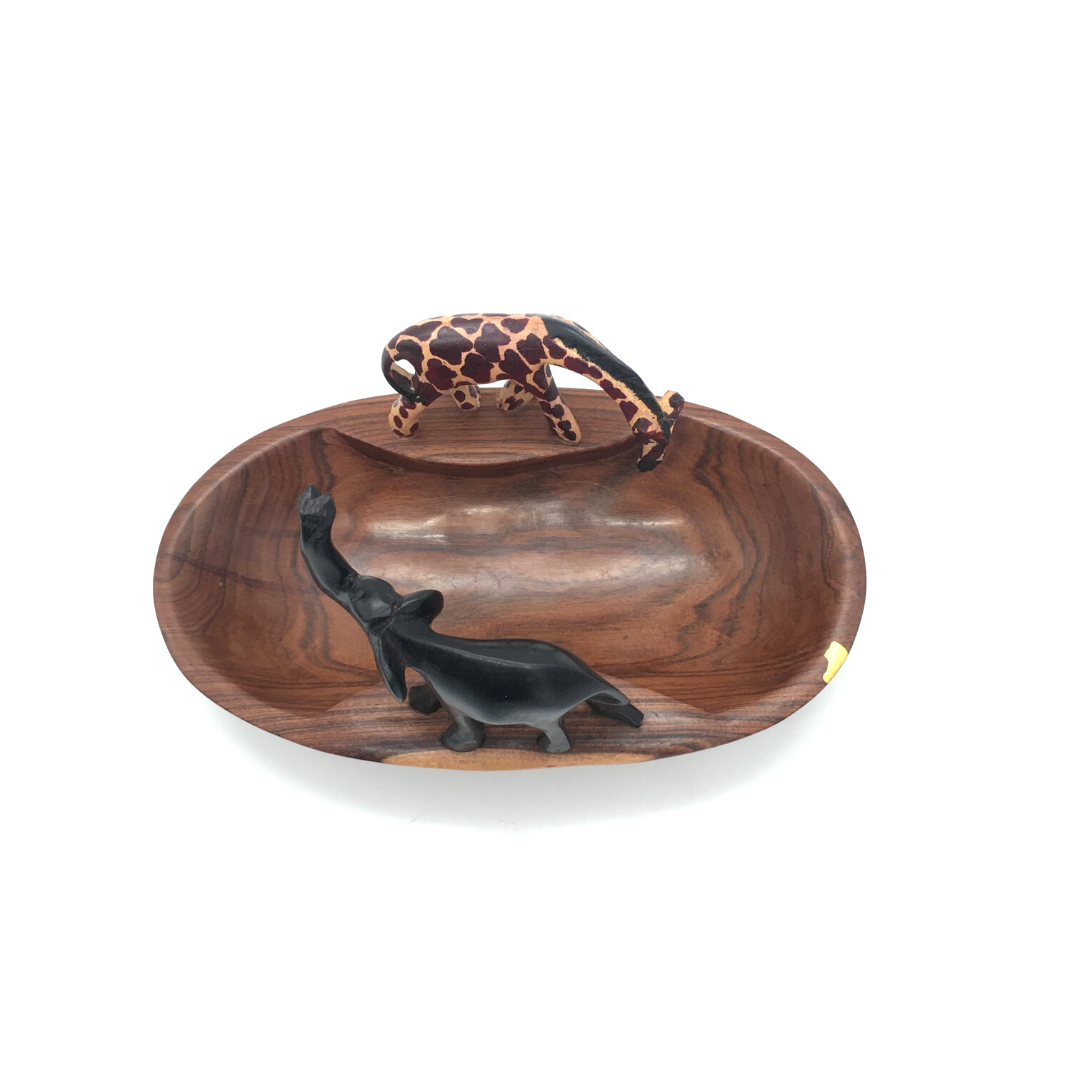 Wooden Small Storage Bowl with animal carvings