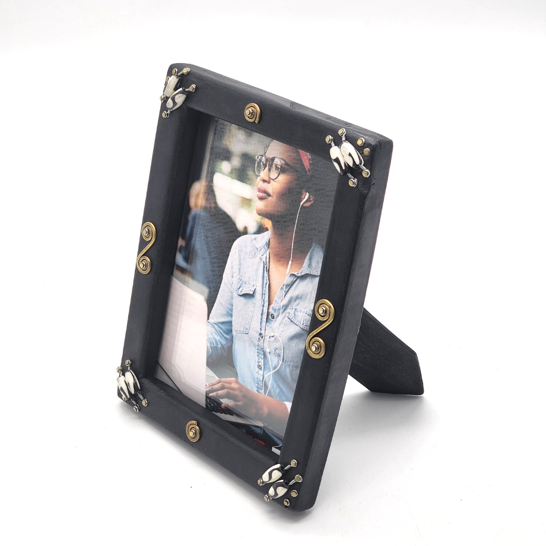 Wooden Photo frame with beadwork & brass styling