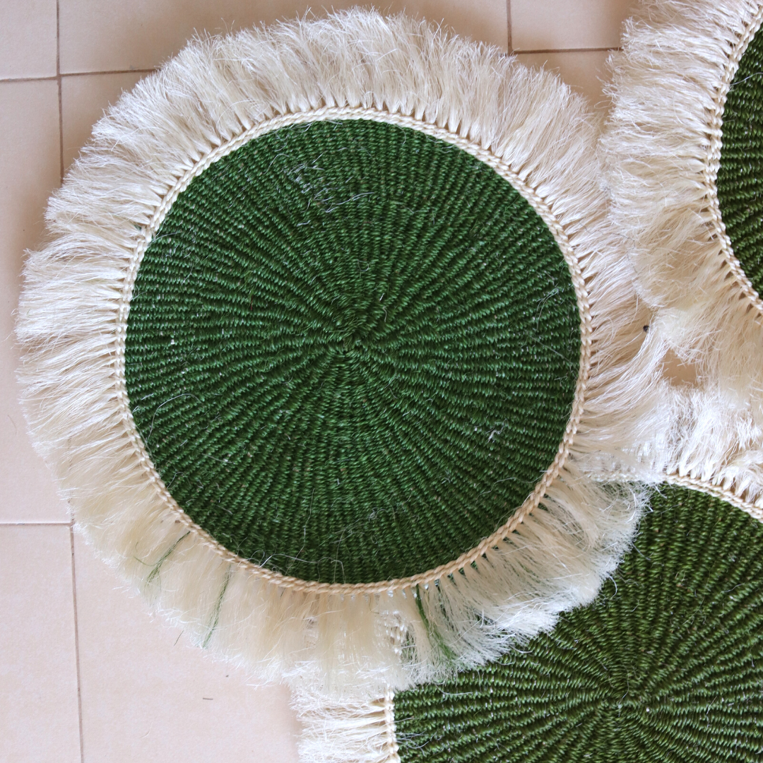 Green sisal placemats | Sisal mats with fringe