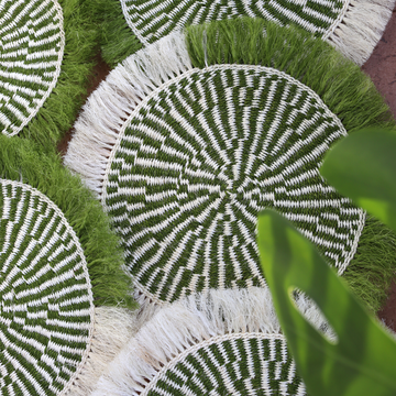 Green Pattern Boho Placemats | Sisal mats with fringe