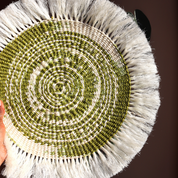 Boho Placemats | Jungle green and white spiral | Sisal placemats with Fringe mats