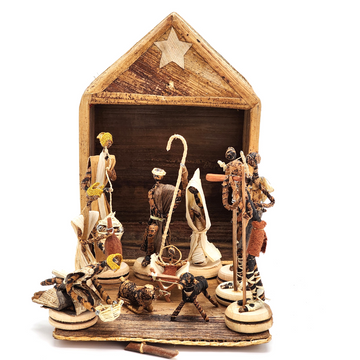 Handmade Recycled Banana Leaf Nativity Set- House