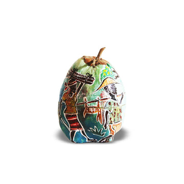 Natural Hand-painted Coconut Icebox Depicting Lifestyle of African Women