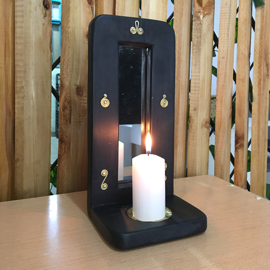 One of a kind handcrafted candle stands with mirror