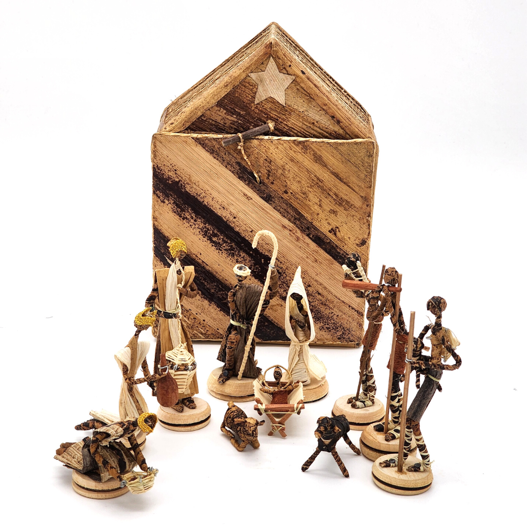 Handmade Recycled Banana Leaf Nativity Set- House
