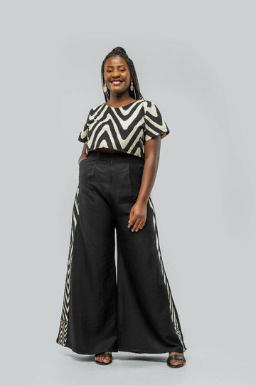 Sabi Dual Print Pallazo Pants In Black