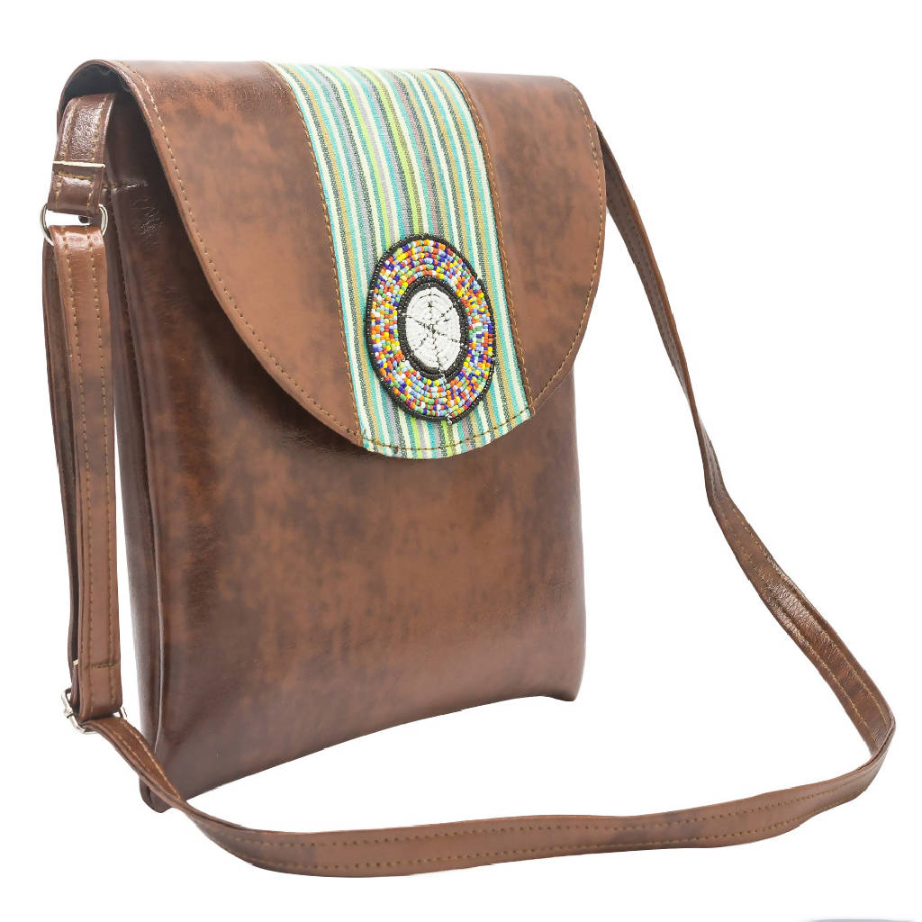 Leather sling bag with kikoi
