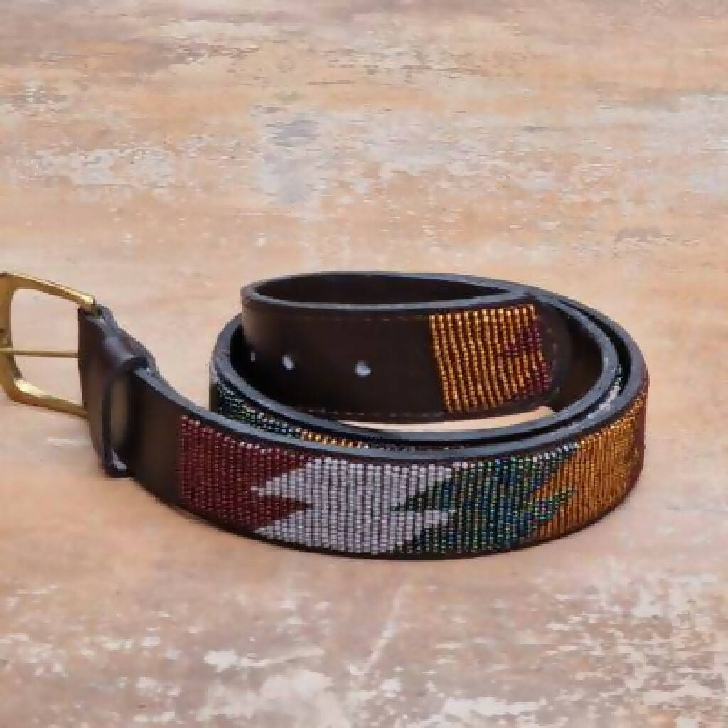 Beaded leather belt