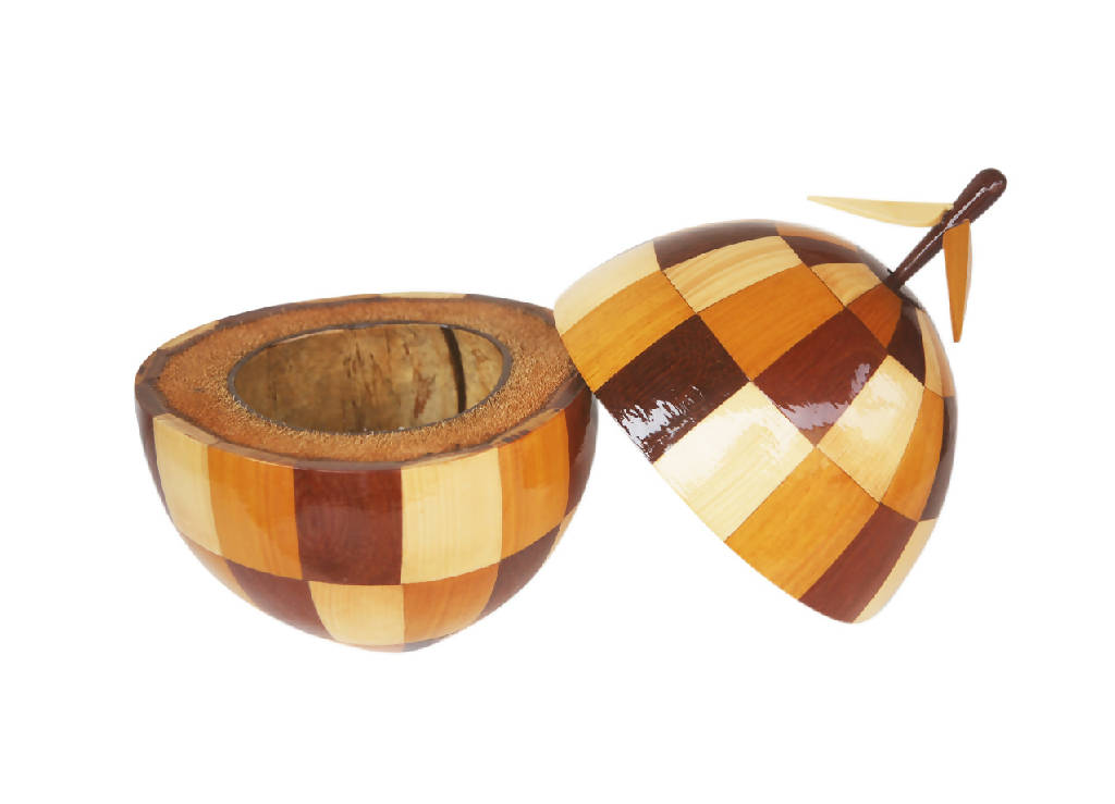 Wood-paneled West African Hand-made Natural Coconut Icebox Dining Serveware