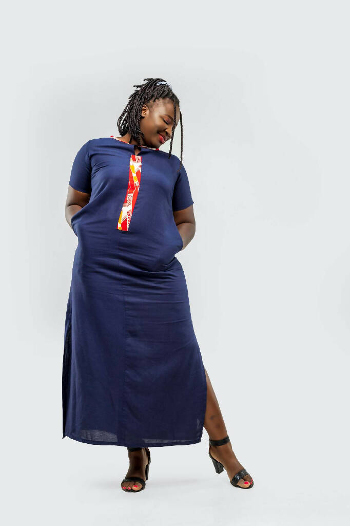 Navy linen maxi store dress