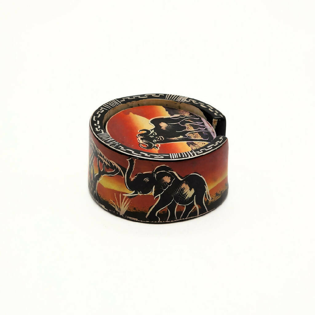 African Wildlife Soapstone Coasters|African Circular Coasters